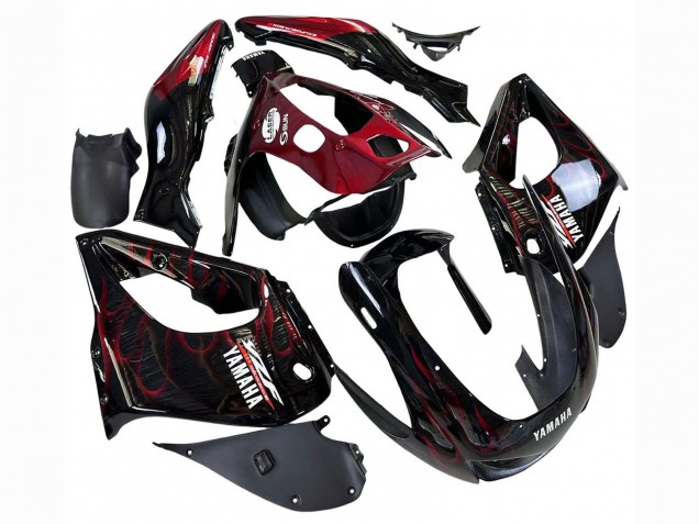 1997-2007 Yamaha YZF 1000R Thunderace Motorcycle Fairings - Black with Dark Red Flame Australia for Sale