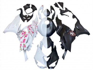 2023-2025 Kawasaki ZX6R Motorcycle Fairings - Black White with Flower Australia for Sale