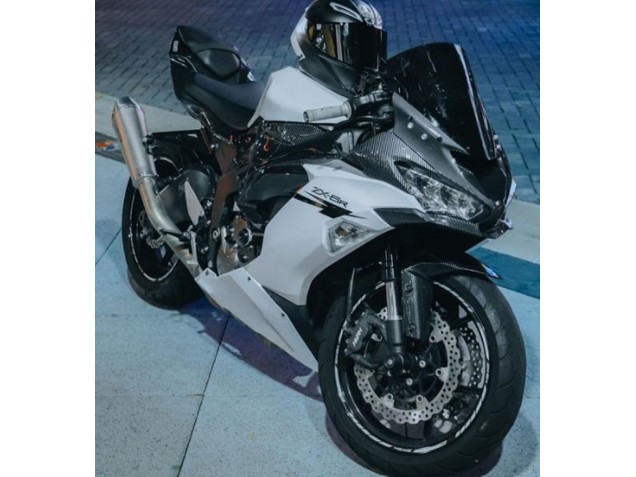 2019-2022 Kawasaki ZX6R Motorcycle Fairings - White Black Carbon Fiber Australia for Sale