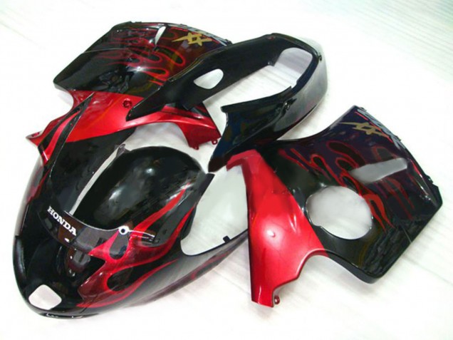 1996-2007 Honda CBR1100XX Blackbird Motorcycle Fairing Kits - Glossy Black Red Flame Australia for Sale