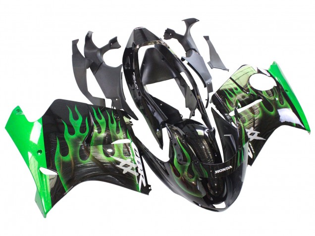 1996-2007 Honda CBR1100XX Blackbird Motorcycle Fairing - Glossy Black Green Flame Australia for Sale