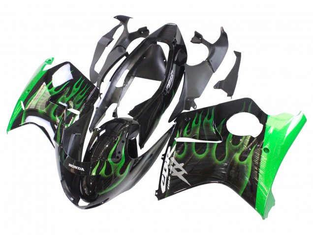 1996-2007 Honda CBR1100XX Blackbird Motorcycle Fairing - Glossy Black Green Flame Australia for Sale