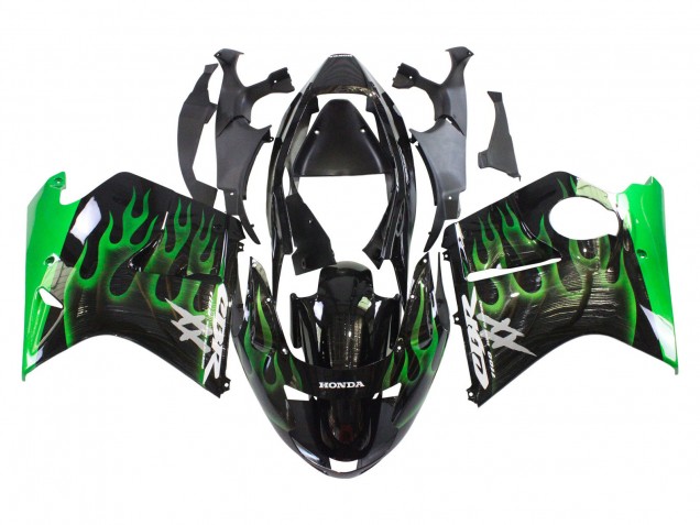 1996-2007 Honda CBR1100XX Blackbird Motorcycle Fairing - Glossy Black Green Flame Australia for Sale