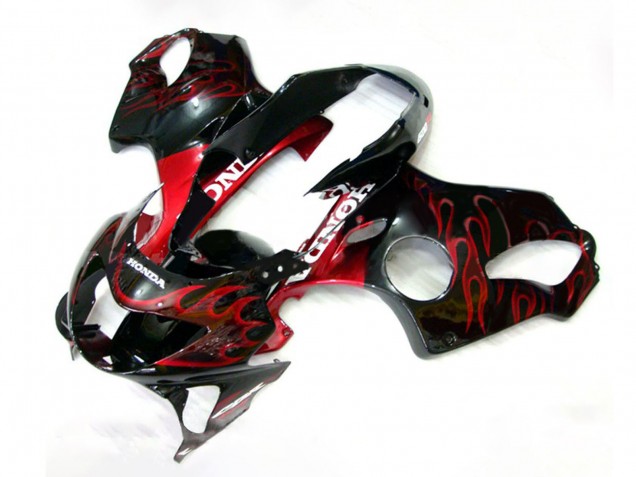 1999-2000 Honda CBR600 F4 Motorcycle Fairings - Glossy Black Red Flame Australia for Sale