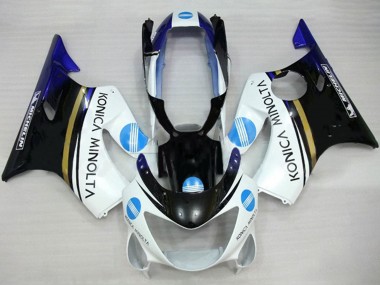1999-2000 Honda CBR600 F4 Motorcycle Fairings - White Blue Glossy Black Konica Minolta Australia for Sale