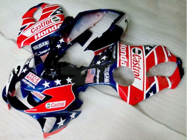 1999-2000 Honda CBR600 F4 Motorcycle Fairings - Red White Blue Glossy Black Star Castrol Australia for Sale