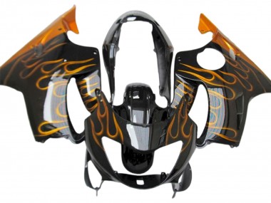 1999-2000 Honda CBR600 F4 Motorcycle Fairings - Glossy Black Gold Flame Australia for Sale