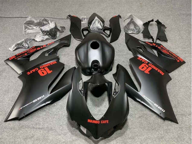 2011-2014 Ducati 1199 Motorcycle Fairings - Matte Black with Red Decals Mambo Cafe 19 Australia for Sale