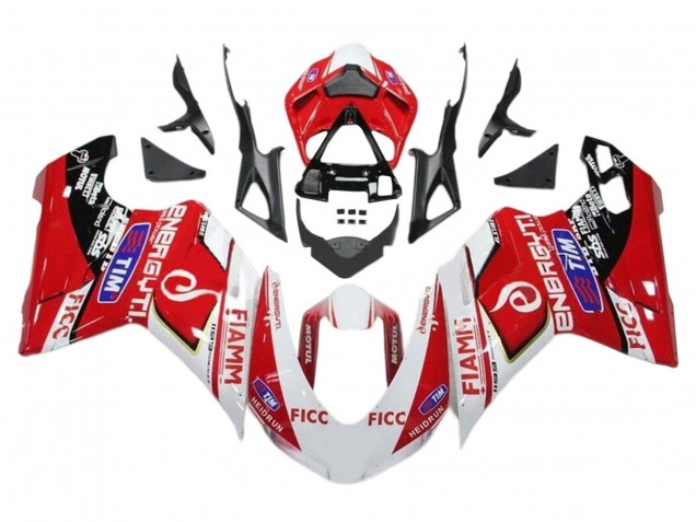 2011-2014 Ducati 1199 Motorcycle Fairings - White Red Glossy Black Ficc Fiamm Australia for Sale
