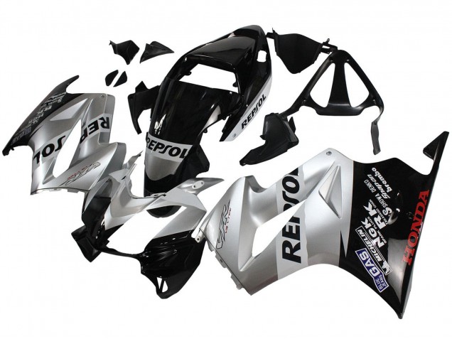 2002-2013 Honda VFR 800 Motorcycle Fairings - Silver Glossy Black Repsol Australia for Sale