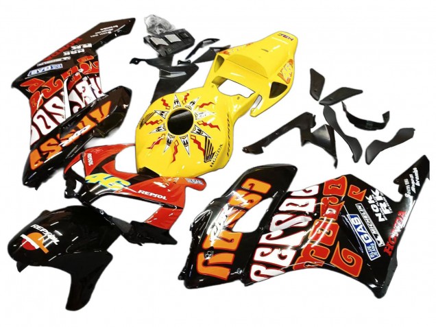2004-2005 Honda CBR1000RR Motorcycle Fairings - Yellow Orange Glossy Black Repsol Rossi 46 Australia for Sale