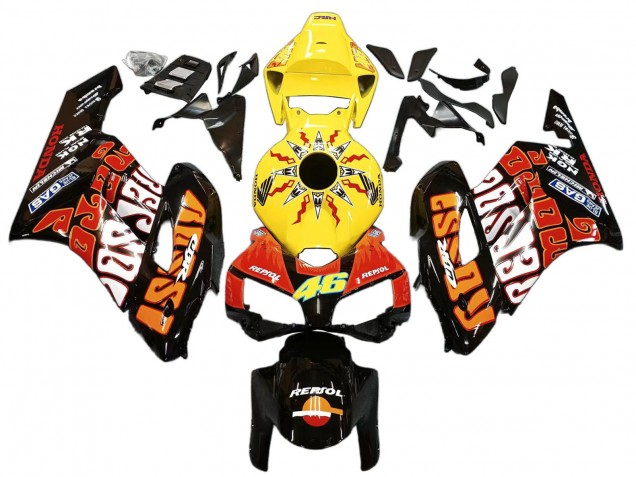2004-2005 Honda CBR1000RR Motorcycle Fairings - Yellow Orange Glossy Black Repsol Rossi 46 Australia for Sale