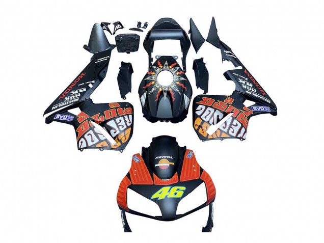 2003-2004 Honda CBR600RR Motorcycle Fairings - Matte Black Orange Repsol Rossi 46 Australia for Sale