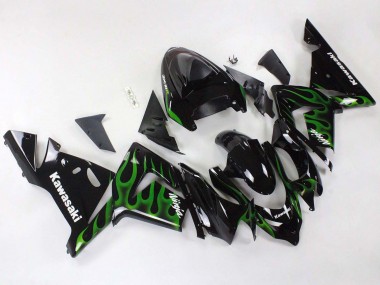 2004-2005 Kawasaki ZX10R Motorcycle Fairings - Black with Green Flame Ninja Australia for Sale