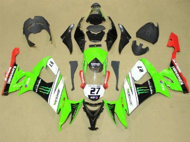 2008-2010 Kawasaki ZX10R Motorcycle Fairings - Green White Red Black Elf Green Monster Energy 27 Australia for Sale