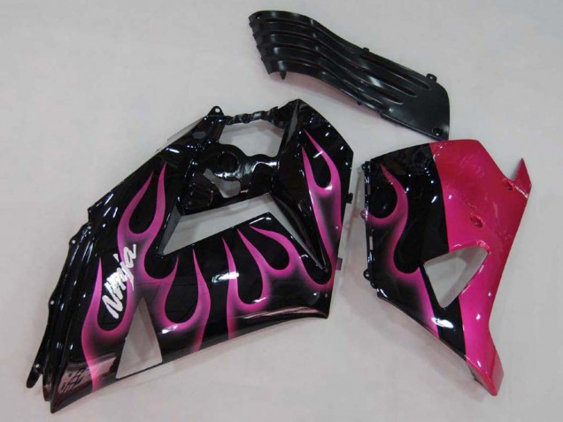 2006-2011 Kawasaki ZX14R ZZR1400 Motorcycle Fairings - Glossy Black Red Pink Flame Australia for Sale