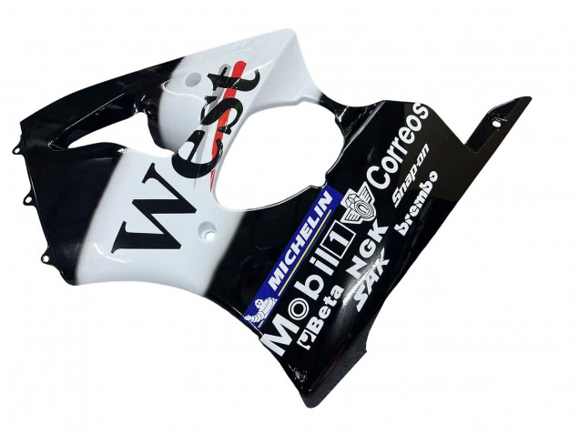 2000-2002 Kawasaki ZX6R Motorcycle Fairings - Glossy Black White West Michelin Australia for Sale