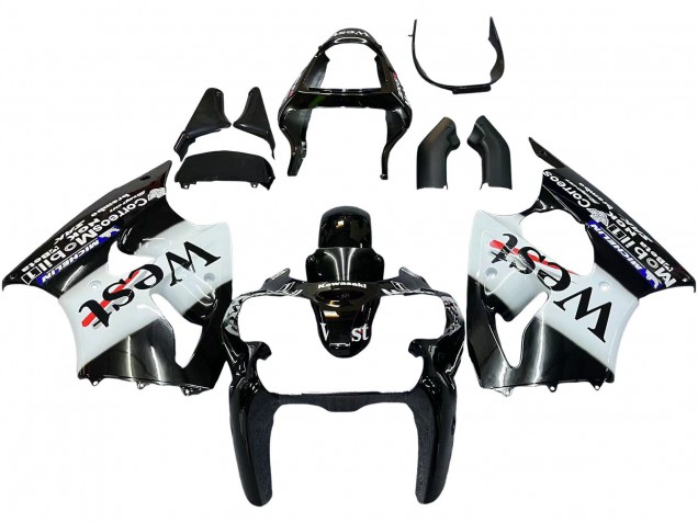 2000-2002 Kawasaki ZX6R Motorcycle Fairings - Glossy Black White West Michelin Australia for Sale