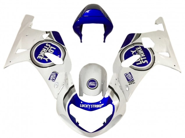 2001-2003 Suzuki GSXR 600 / GSXR 750 Motorcycle Fairings - White Blue Lucky Strike Australia for Sale
