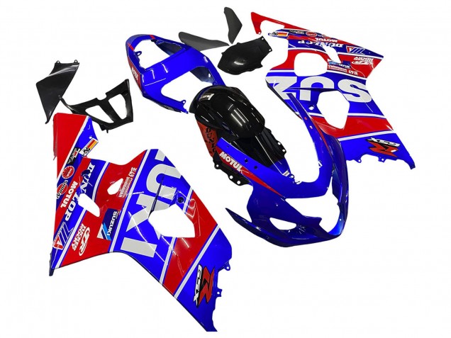 2004-2005 Suzuki GSXR 600 / GSXR 750 Motorcycle Fairings - Blue Red Black Motul Dunlop Australia for Sale