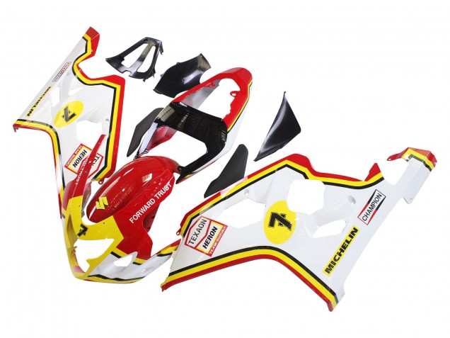 2004-2005 Suzuki GSXR 600 / GSXR 750 Motorcycle Fairings - White Red Yellow Michelin Texaon Heron 7 Australia for Sale