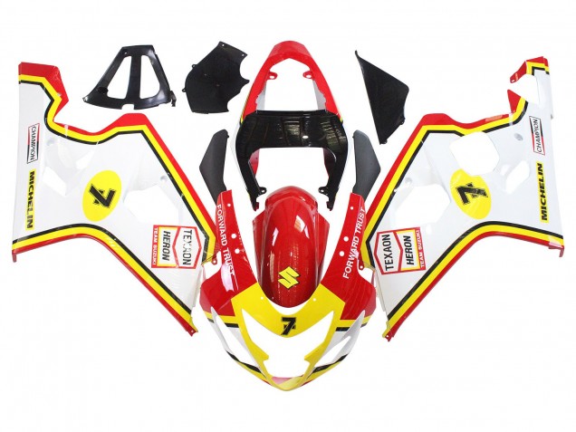 2004-2005 Suzuki GSXR 600 / GSXR 750 Motorcycle Fairings - White Red Yellow Michelin Texaon Heron 7 Australia for Sale