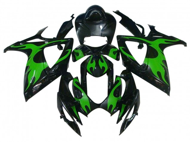 2004-2005 Suzuki GSXR 600 / GSXR 750 Motorcycle Fairings - Glossy Black Green Flame Australia for Sale