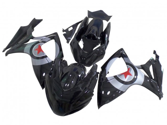 2004-2005 Suzuki GSXR 600 / GSXR 750 Motorcycle Fairings - Glossy Black Silver Red Star Australia for Sale