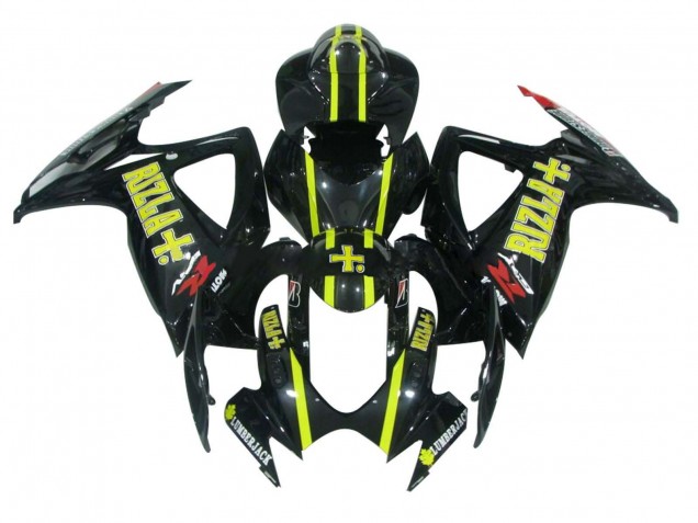 2006-2007 Suzuki GSXR 600 / GSXR 750 Motorcycle Fairings - Glossy Black Yellow Rizla Australia for Sale