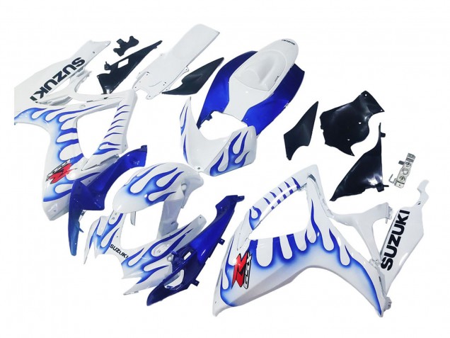 2006-2007 Suzuki GSXR 600 / GSXR 750 Motorcycle Fairings - White Blue Flame Australia for Sale