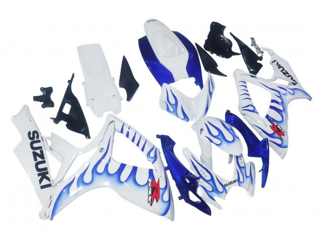 2006-2007 Suzuki GSXR 600 / GSXR 750 Motorcycle Fairings - White Blue Flame Australia for Sale