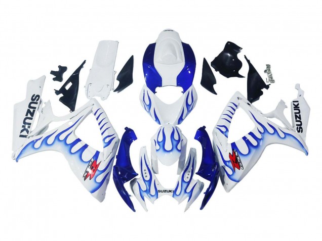 2006-2007 Suzuki GSXR 600 / GSXR 750 Motorcycle Fairings - White Blue Flame Australia for Sale