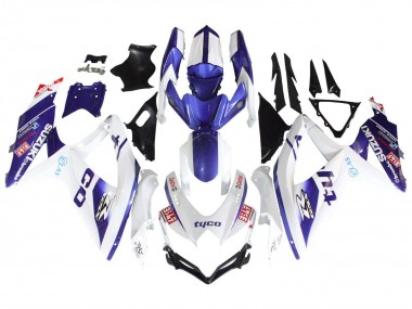 2008-2010 Suzuki GSXR 600 / GSXR 750 Motorcycle Fairings - White Blue Black Tyco Australia for Sale