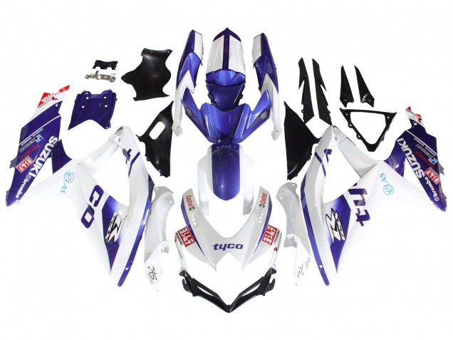 2008-2010 Suzuki GSXR 600 / GSXR 750 Motorcycle Fairings - White Blue Black Tyco Australia for Sale