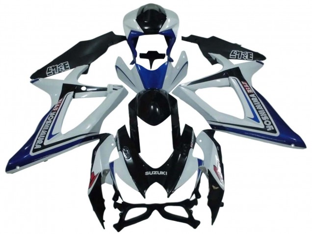 2008-2010 Suzuki GSXR 600 / GSXR 750 Motorcycle Fairings - White Blue Glossy Black Alstare Australia for Sale