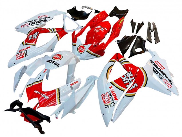 2008-2010 Suzuki GSXR 600 / GSXR 750 Motorcycle Fairings - White Red Motul Lucky Strike Australia for Sale