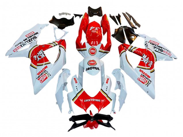 2008-2010 Suzuki GSXR 600 / GSXR 750 Motorcycle Fairings - White Red Motul Lucky Strike Australia for Sale