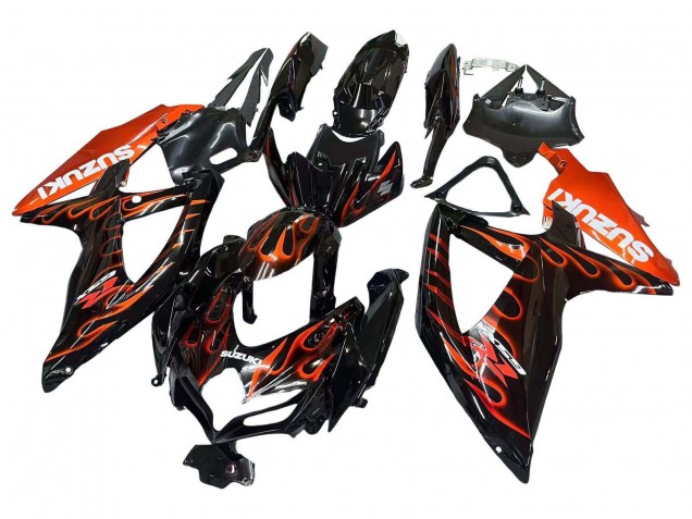 2008-2010 Suzuki GSXR 600 / GSXR 750 Motorcycle Fairings - Glossy Black Orange Flame Australia for Sale