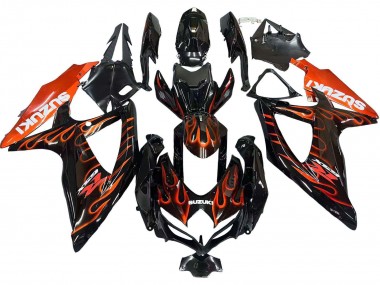 2008-2010 Suzuki GSXR 600 / GSXR 750 Motorcycle Fairings - Glossy Black Orange Flame Australia for Sale