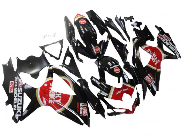 2008-2010 Suzuki GSXR 600 / GSXR 750 Motorcycle Fairings - Glossy Black Red White Motul Lucky Strike Australia for Sale