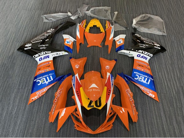 2008-2010 Suzuki GSXR 600 / GSXR 750 Motorcycle Fairings - Orange Blue White Black ITEC Australia for Sale