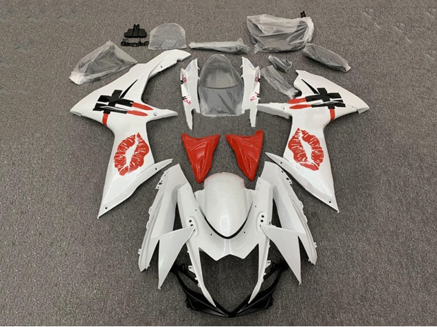2008-2010 Suzuki GSXR 600 / GSXR 750 Motorcycle Fairings - White Red Lipstick Australia for Sale