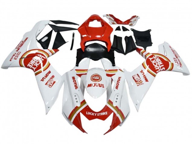 2008-2010 Suzuki GSXR 600 / GSXR 750 Motorcycle Fairings - White Red Lucky Strike Australia for Sale