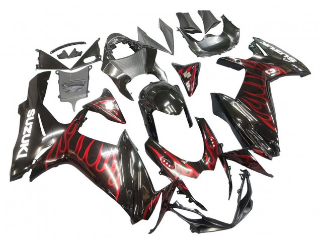 2011-2024 Suzuki GSXR 600 / GSXR 750 Motorcycle Fairings - Glossy Black Red Flame Australia for Sale
