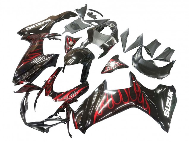 2011-2024 Suzuki GSXR 600 / GSXR 750 Motorcycle Fairings - Glossy Black Red Flame Australia for Sale