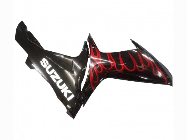 2011-2024 Suzuki GSXR 600 / GSXR 750 Motorcycle Fairings - Glossy Black Red Flame Australia for Sale