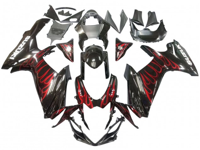2011-2024 Suzuki GSXR 600 / GSXR 750 Motorcycle Fairings - Glossy Black Red Flame Australia for Sale