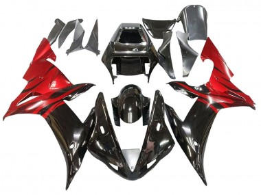 2002-2003 Yamaha YZF 1000 R1 Motorcycle Fairings - Glossy Black Red Flame Australia for Sale