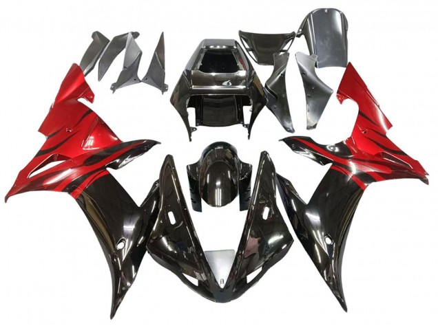 2002-2003 Yamaha YZF 1000 R1 Motorcycle Fairings - Glossy Black Red Flame Australia for Sale