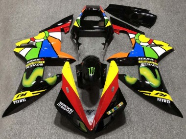 2002-2003 Yamaha YZF 1000 R1 Motorcycle Fairings - Glossy Black Red Yellow Green Movistar Semakin Didepan Australia for Sale